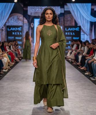 Green embroidered nysha silk kurta set 1