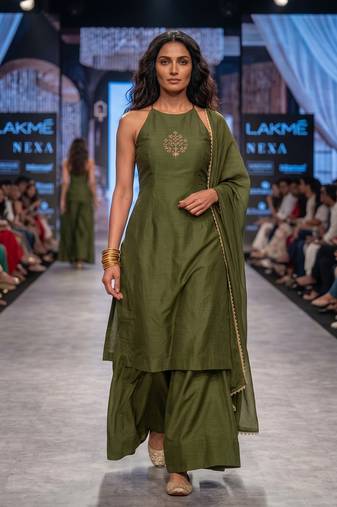 Green embroidered nysha silk kurta set