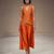 Tangerine orange embroidered dupion silk top and palazzo set