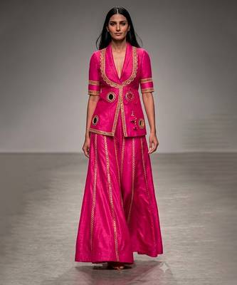 Hot pink embroidered nysha silk co ord set 1