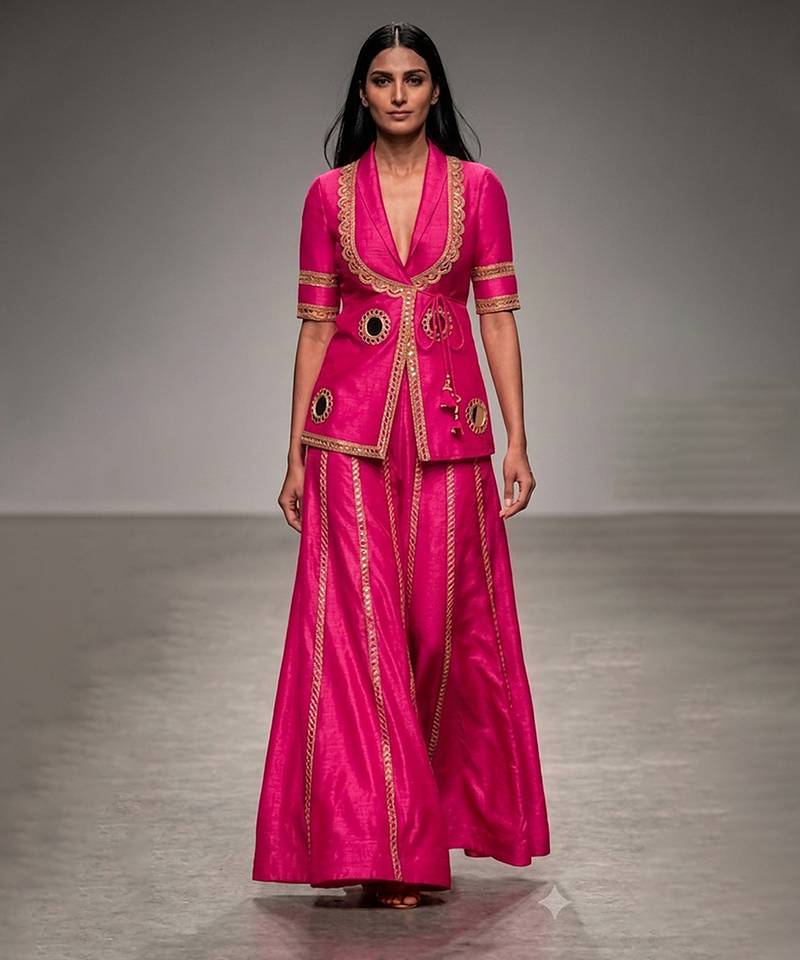 Hot pink embroidered nysha silk co ord set