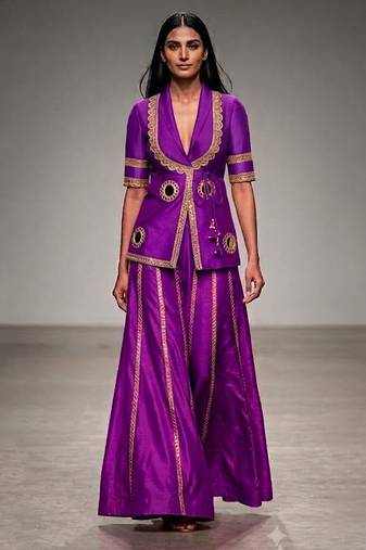 Royal purple embroidered nysha silk co ord set