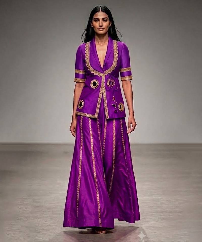 Royal purple embroidered nysha silk co ord set
