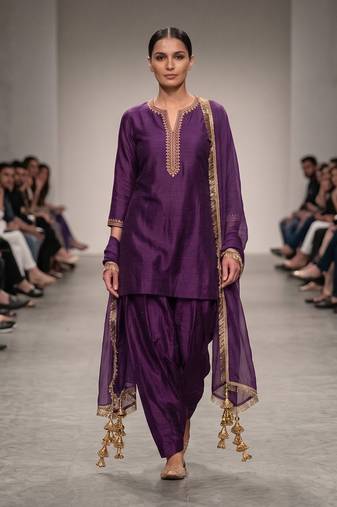 Purple embroidered dupion silk kurta set