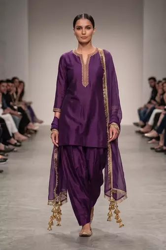 Purple embroidered dupion silk kurta set