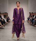 Purple embroidered dupion silk kurta set