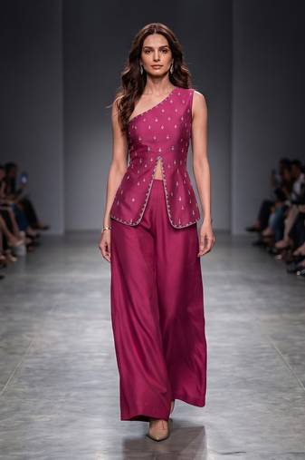 Pink embroidered dupion silk co ord set