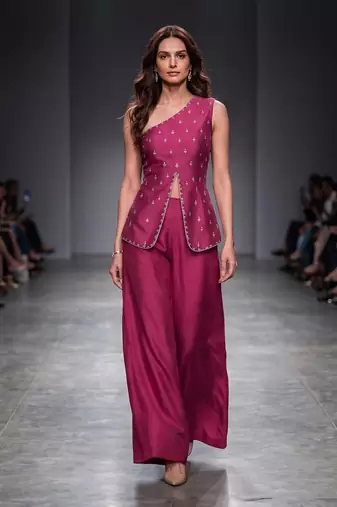 Pink embroidered dupion silk co ord set