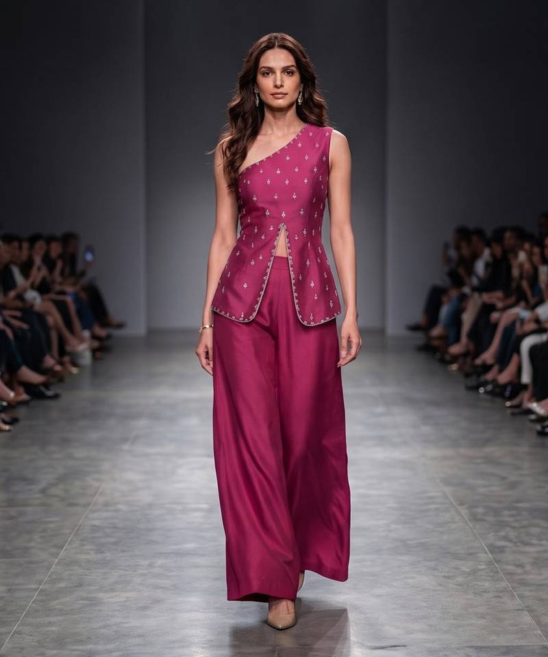 Pink embroidered dupion silk co ord set