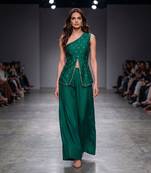 Green embroidered dupion silk co ord set