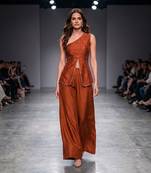 Rust orange embroidered dupion silk co ord set