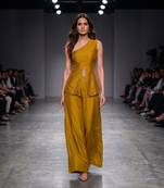Mustard yellow embroidered dupion silk co ord set