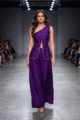 Purple embroidered dupion silk co ord set