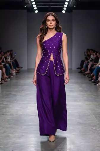 Purple embroidered dupion silk co ord set