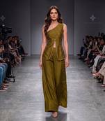 Olive green embroidered dupion silk co ord set