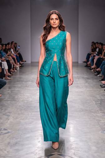 Blue embroidered dupion silk co ord set
