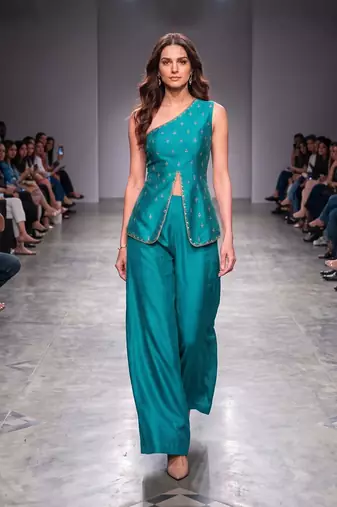 Blue embroidered dupion silk co ord set