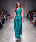 Blue embroidered dupion silk co ord set