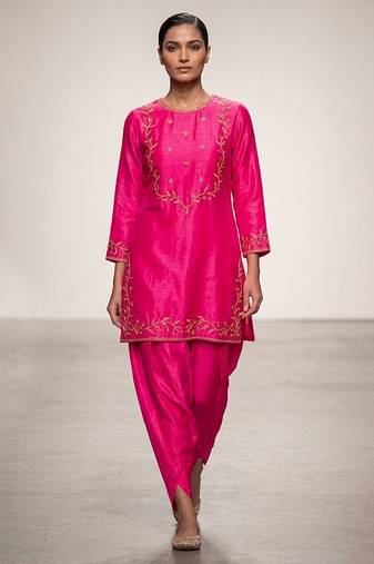 Pink embroidered dupion silk kurta set