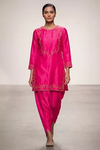 Pink embroidered dupion silk kurta set