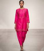 Pink embroidered dupion silk kurta set