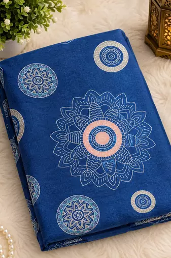 Women cream chanderi cotton peacock feather pattern ready to wear saree