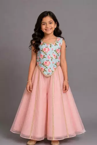 Blue Pink Printed Cotton Silk Co Ord Set