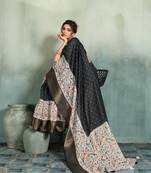 Black printed with jari border linan saree with blouse