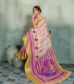 Cream printed with jari border linan saree with blouse