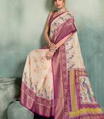 Peach printed with jari border linan saree with blouse
