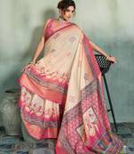 Brown printed with jari border linan saree with blouse