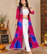 Pink color printed long shrug for navratri - Full stitched free size