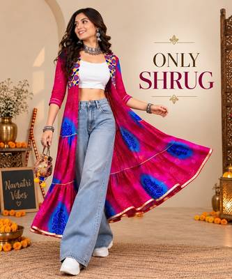 Pink color printed long shrug for navratri - Full stitched free size 4