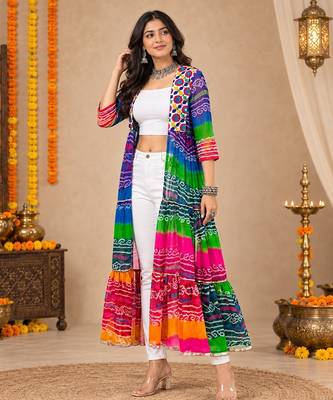 Multicolor color printed long shrug for navratri - Full stitched free size 1