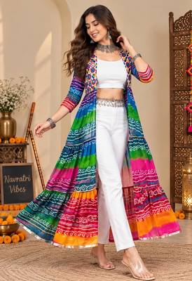 Multicolor color printed long shrug for navratri - Full stitched free size 2