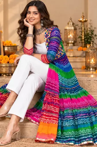 Multicolor color printed long shrug for navratri - Full stitched free size