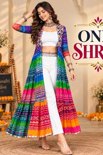Multicolor color printed long shrug for navratri - Full stitched free size