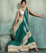 Green printed cotton silk saree with blouse