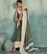 Mehendi printed cotton silk saree with blouse