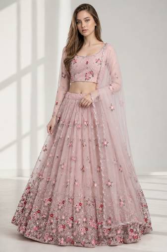 DUSTY SEQUINS & EMBROIDERED NET FESTIVAL LEHENGA CHOLI SET FOR WOMEN'S