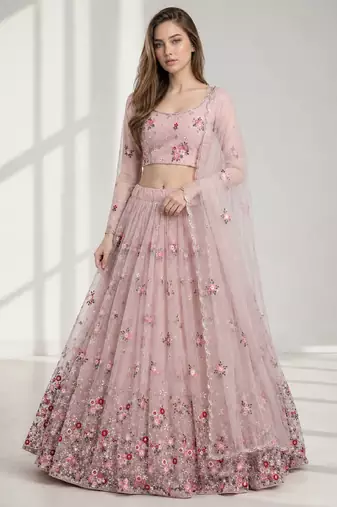 DUSTY SEQUINS & EMBROIDERED NET FESTIVAL LEHENGA CHOLI SET FOR WOMEN'S