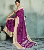 Wine printed cotton silk saree with blouse
