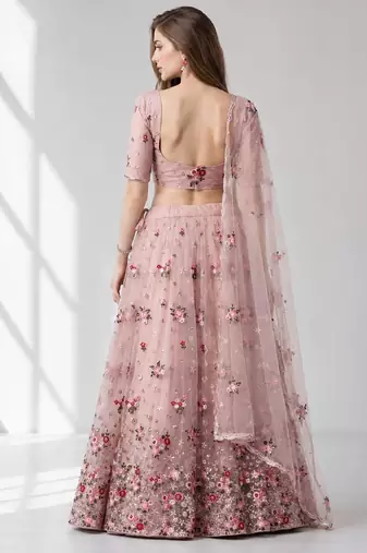 DUSTY SEQUINS & EMBROIDERED NET FESTIVAL LEHENGA CHOLI SET FOR WOMEN'S