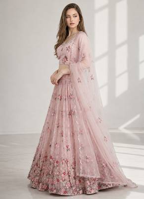 DUSTY SEQUINS & EMBROIDERED NET FESTIVAL LEHENGA CHOLI SET FOR WOMEN'S 3