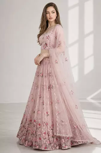 DUSTY SEQUINS & EMBROIDERED NET FESTIVAL LEHENGA CHOLI SET FOR WOMEN'S