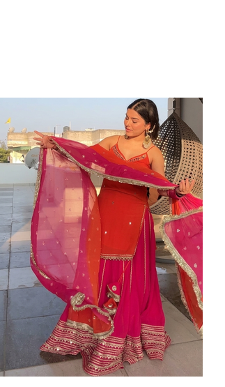 Women’s Flared Lehenga Set With Orange Embroidered Top & Dupatta 1