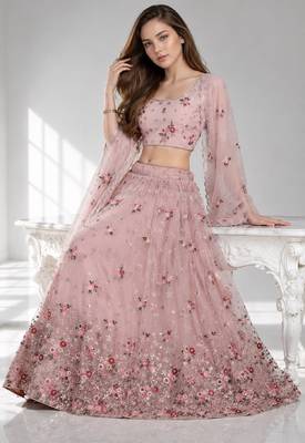 DUSTY SEQUINS & EMBROIDERED NET FESTIVAL LEHENGA CHOLI SET FOR WOMEN'S 4