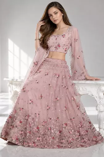 DUSTY SEQUINS & EMBROIDERED NET FESTIVAL LEHENGA CHOLI SET FOR WOMEN'S