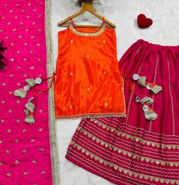 Women’s Flared Lehenga Set With Orange Embroidered Top & Dupatta 3