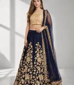 NAVY BLUE SEQUINS & EMBROIDERED VELVET FESTIVAL LEHENGA CHOLI SET FOR WOMEN'S